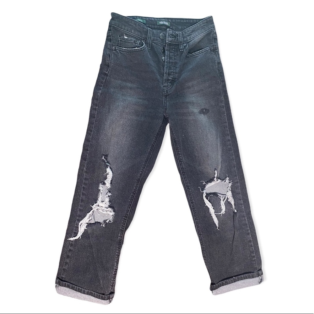 black high rise straight legged jeans with rips size 00 worn once